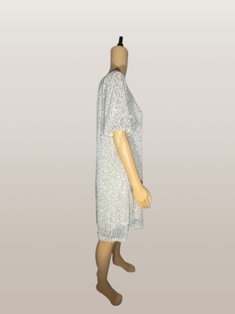 7 For All Mankind Silver Sequin Short Sleeve Shift Dress Medium - Picture 5 of 9